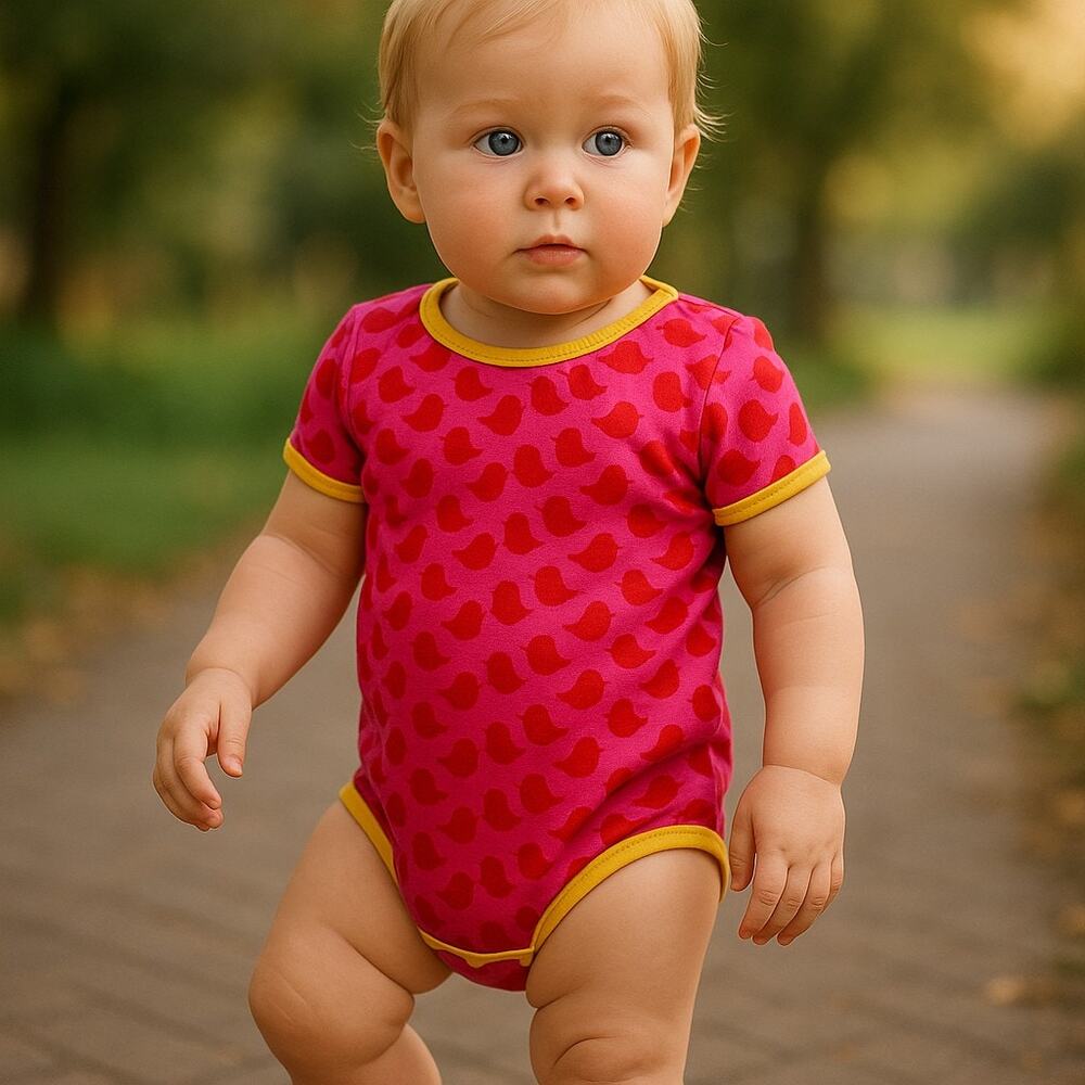 kit + lili Girls Bodysuit Size 6-12 Months Pink Red Yellow Birds‎ Bird Print NEW
